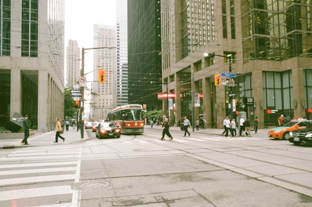 Streetcars are so common, making them a great test subject. This one is at King and York Streets.