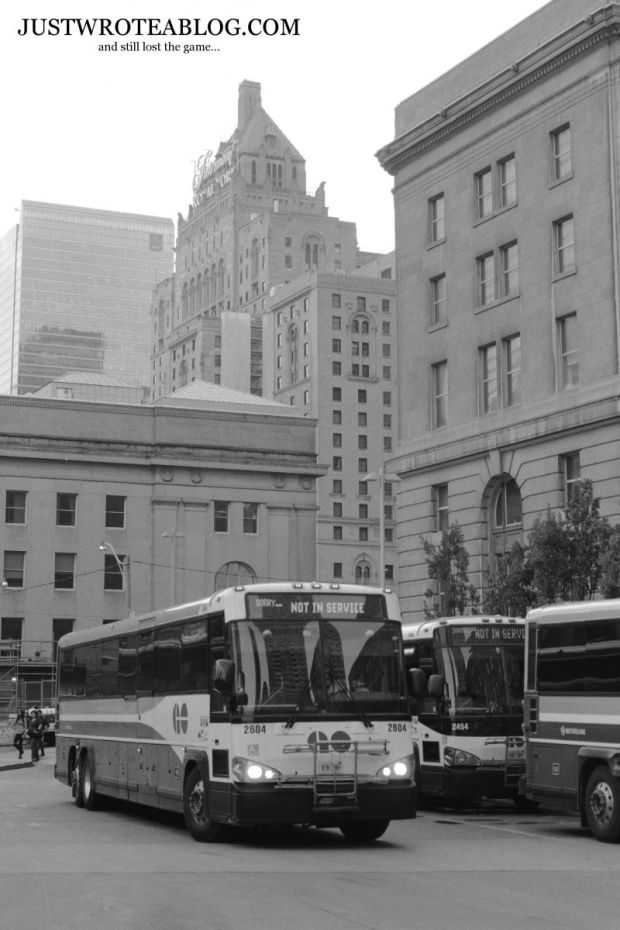 A GO Commuter Bus Entering the Union Bus Terminal