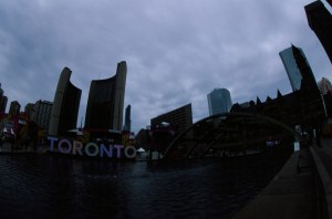 Obviously underexposed. Nathan Philips Square / Pan Am Central (Velvia 50, 14mm, F32, 1/30)