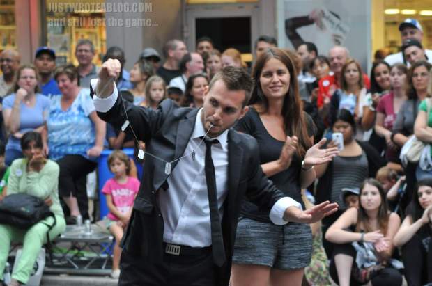 Nathaniel takes a piece of string and swallows it while holding one end. Then starts to pull...