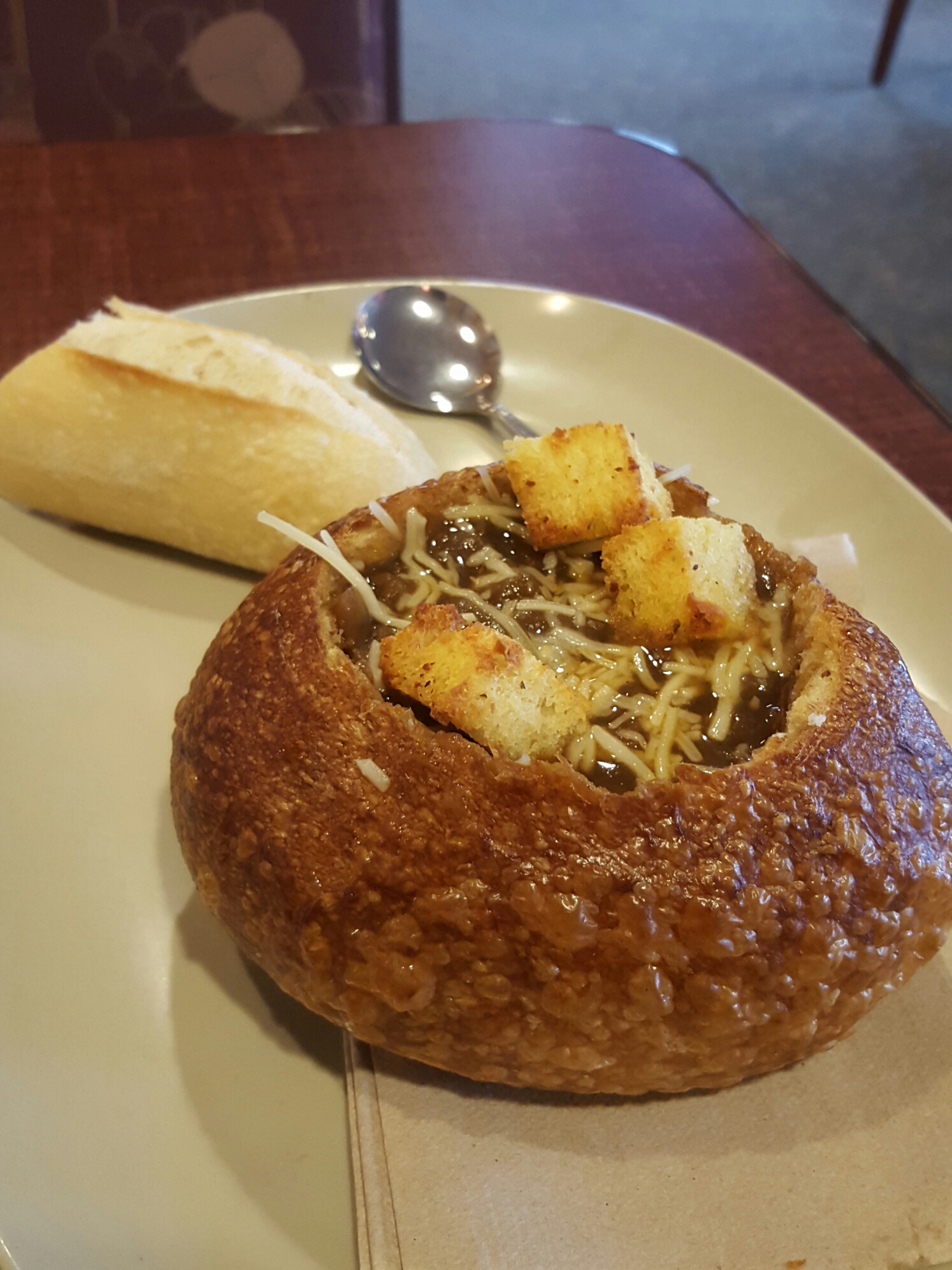 wp-1439388145344 French Onion Soup in a Bread Bowl, courtesy of Panera Bread.