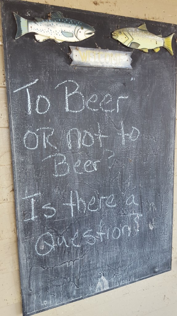 Greeting our party at the door of the restaurant. Scudder Beach Bar and Grill, Pelee Island, ON.